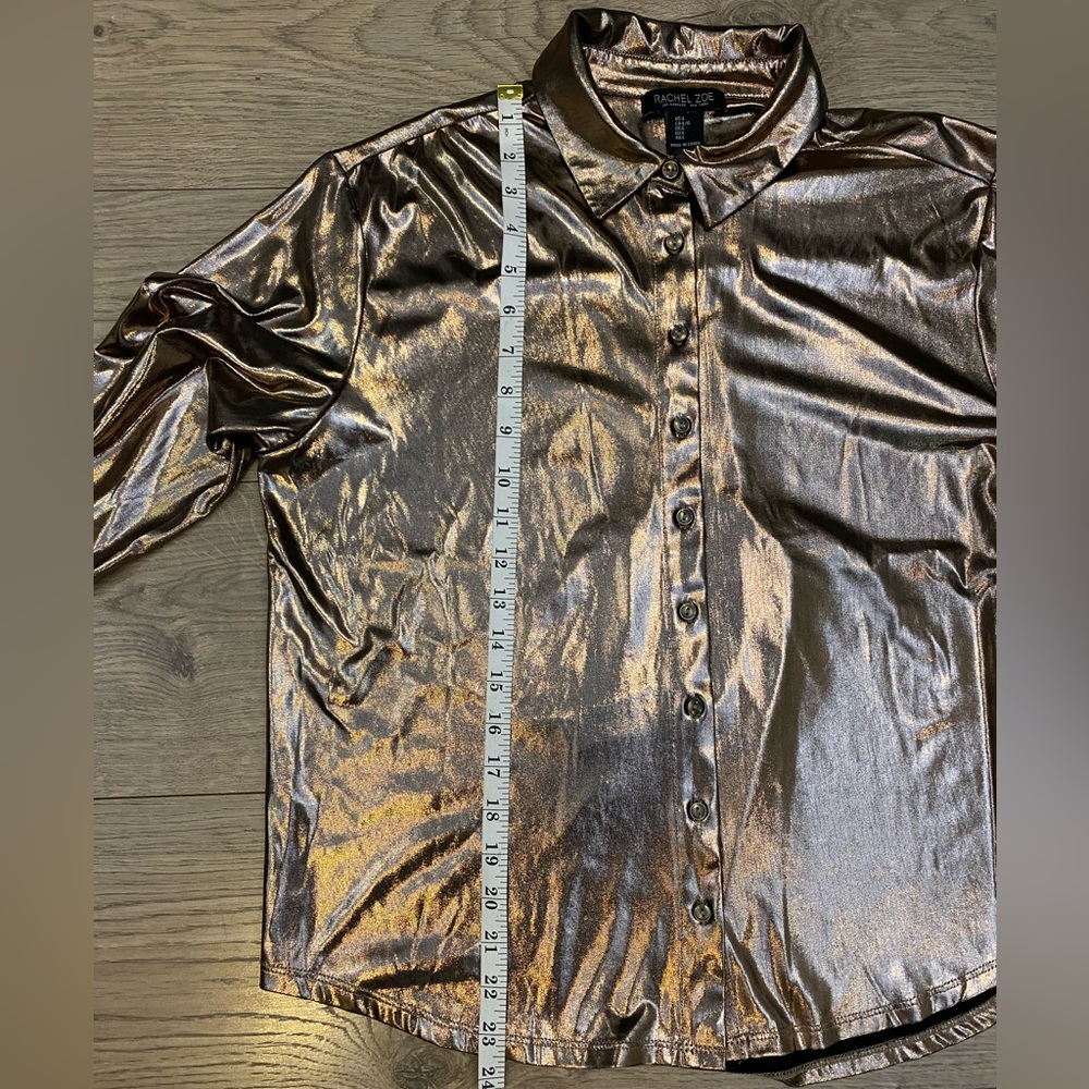 Rachel Zoe Liquid Copper Button-Down Shirt Size L metallic chic event - Picture 7 of 9